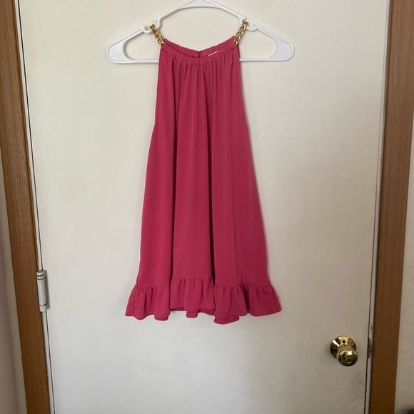 Michael Kors, large, pink, baby doll sleeveless top with gold chains - Picture 1 of 5